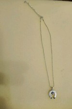 Kette , Halskette Damen mit Hufeisenanhänger silberfarbe mit 3 Lila Steinchen?