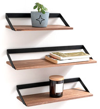 Kazai Wandregal 3er-Set Hängende Regale aus Metall und Echtholz-Veneer Walnuss