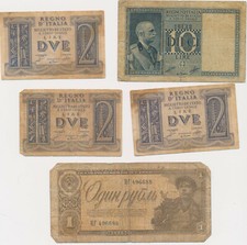 Italien Russland CCCP 5 Stück Geldscheine  1 Rubel 1938 2 10 Lire Lot 1939 