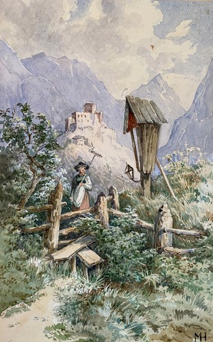 Landschaft mit junge bäuerin - landschaft,