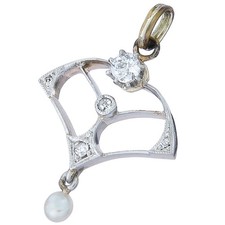 Anhänger Altschliff Diamant Perle 585er Gelbgold  Jugendstil um 1900