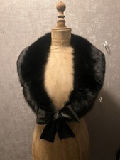 Echt Pelz Mantel Jacken Kragen Schulter Stola Schal Satin Schleife Schwarz