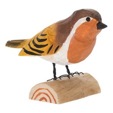 Rotkehlchen aus Holz auf Holzsockel, Deko Vogel  handgeschnitzt bemalt Tischdeko