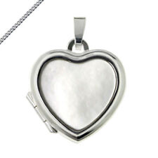 Medaillon Herz klein Perlmutt weiss Amulett Gravur Kette 925 Silber 2 Bilder