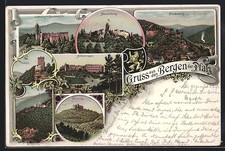 Lithographie Hardenburg /Pfalz, Teilansicht, Trifels, Maxburg 1897 