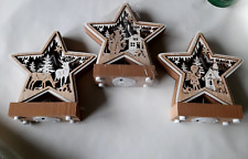 LUMIDA Xmas 3 LED-Holzsterne inkl. Szenerie beidseitig beleuchtet Timer, ca. 15x