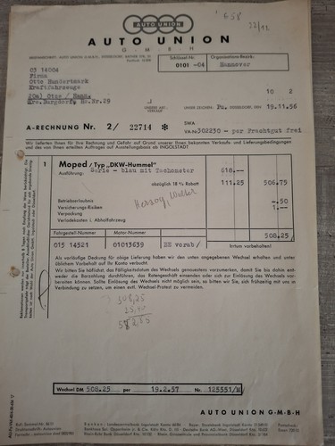 Auto union rechnung original - auto,