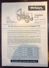 Holder B 12 Preisliste für Schlepper / Traktor inkl. Zubehör 01/1968
