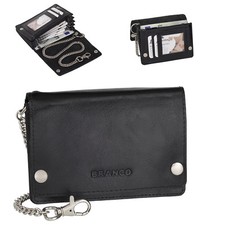 Luxus Leder Bikerbörse mit Kette Biker Geldbörse Geldbeutel 13,5 cm Schwarz 408