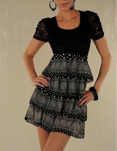 Mini kleid volant spitze punkt - mini,