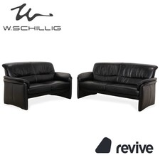Willi Schillig Leder Garnitur Dreisitzer und Zweisitzer Schwarz Sofa Couch