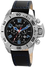 Chronograph Herrenuhr Lederarmband schwarz silbernes Gehäuse Engelhardt Uhren
