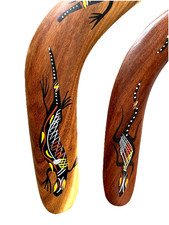 2 X BUMERANG WIJIKURA Australian Aboriginal Art aus Holz, handbemalt, 30 cm lang