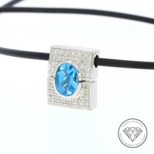 Wert 1.350,- Blautopas Brillant Anhänger 585 / 14 Kt Weiß Gold xxyy
