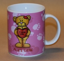 Kaffeetasse,  Becher,  Keramik, Dekor  Teddybär und Spruch. Lagerware Abverkauf