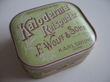 Antike Schachtel Kaloderma Reispuder F. Wolff & Sohn Karlsruhe Seife RARITÄT