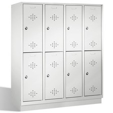 Garderobenschrank, Spind, 4 x 2 Fächer a 300 mm, Sockel, Korpus Lichtgrau