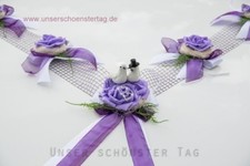 6-tlg Autoschmuck Autogesteck Hochzeit Brautauto Autogirlande lila flieder weiß 