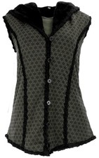 Goa Weste mit weiter, flauschiger Kapuze `Flower of Life` - olive