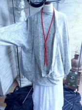 3235 Lagenlook Handmade Ballon Kleid Tunika Unikat one size Hellgrau Beige