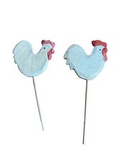 2x Hahn Gartenstecker Holz Figuren Gockel Gesamthöhe 9cm