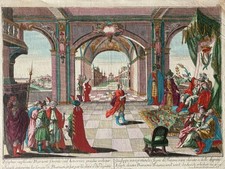 Joseph Pharao Träume Probst altkol. Guckkasten-Kupferstich Bibel Ägypten 18. Jh.