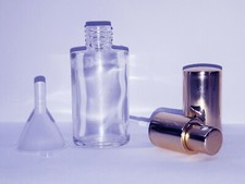 Parfum Flakon - rund-GLAS- leer - NEU + Trichter - 30ml - Goldene Kapp 