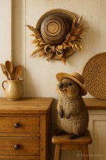 ? Vintage Wanddeko Hut aus Keramik – 18,5 cm – Trockenblumen – Landhausstil