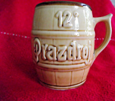 Bierkrug,Keramik,gemarkt,Aufschrift Prazdroj,innen dunkelbraun,aussen beige