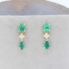 Wert 1290 € Brillant Smaragd Ohrringe Ohrstecker 750 18 Karat Gelb Gold