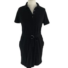 Lacoste Kleid XS Polokleid Polo Schwarz Gürtel Midi Baumwollpiqué Kurzarm