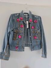 Damen Jeans Jacke Nieten+Strasssteinen ausgefallen blau  NEU