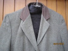 80er Jahre: "canda" Damen Blazer Jacke Gr. 38, Tweed Fischgrat-Muster, 25% Wolle