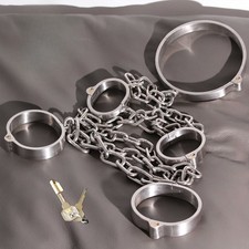 Bondage Edelstahl Handschellen Fußfessel Halsband Fesseln mit Kette BDSM Fetisch