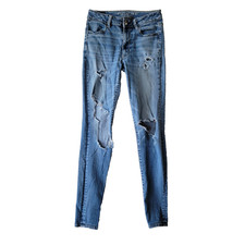 American Eagle Outfitters Jegging Womens 6 Long EU 38 Blue Ripped Hi Rise