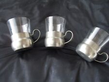 Set 3 St. Teegläser, Glashalter aus Zinn SMU, mit Glaseinsatz, Vintage Nostalgie