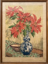 Farbholzschnitt Martin Erich Philipp Weihnachtsstern Poinsettia Stillleben 