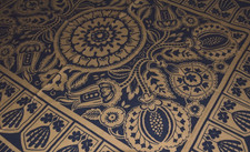 Alte Antike Tischdecke Tafeltuch bedruckt Motiv blau 140 x 138 cm (13700)