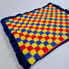 Samt Gehäckeltes Kissenbezug Handmade Blau Gelb Shabby  Handarbeit 50x40cm 