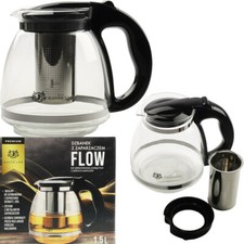 Glas-Teekanne mit Teesieb, Teekessel 1,5L Teebereiter Glaskanne Teekrug Schwarz