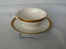 Suppentasse & Untertasse von Schönwald / weiß mit gemustertem Goldrand 