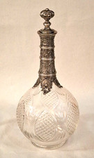 Antike Karaffe Glaskaraffe mit dekorativer Zinnmontur & Stöpsel Glasflasche