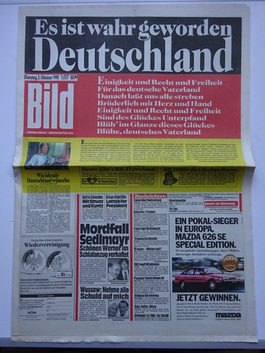 Bild zeitung 1990 es - bild, 2.10.1990,