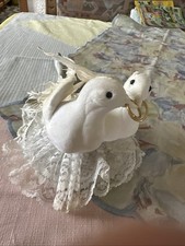 2 Tauben Taubenpaar Turteltauben Deko Taufe Hochzeit weiß mit Ringe