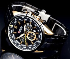 Edle Herren Männer Armband Uhr Chronograph Stoppuhr Datum Rosé Schwarz Farben