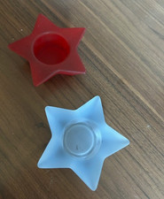 Teelichthalter Glas rot und blau Stern, Deko, Advent