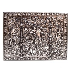 Schatulle Blechdose silber Engel Putten Relief Deckeldose 33 cm Keksdose Vintage