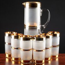 ? Set Krug 30 cm hoch Becher Gläser 13,5 cm edel Gold Goldrand satiniert ?