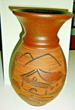 VASE -Bodenvase -Tonvase -Blumenvase -H.28cm -Tischvase handbemalt  Motiv