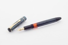 Soennecken 103 blau-gestreiftes Zelluloid Kolbenfüllhalter flex 14K OM Goldfeder